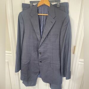 HICKEY FREEMAN Navy Suit WOOL Size 44 long Windowpane Pants 37x28 Flaw